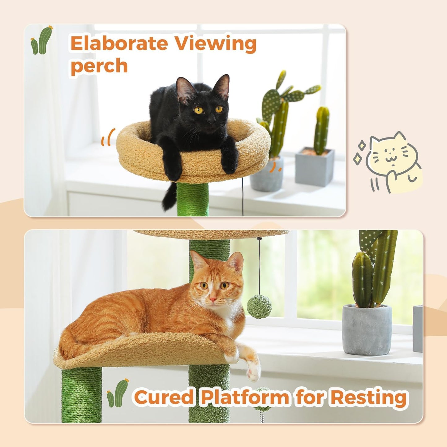 PAWZ Road Cat Tree 32 Inches Cactus Cat Tower