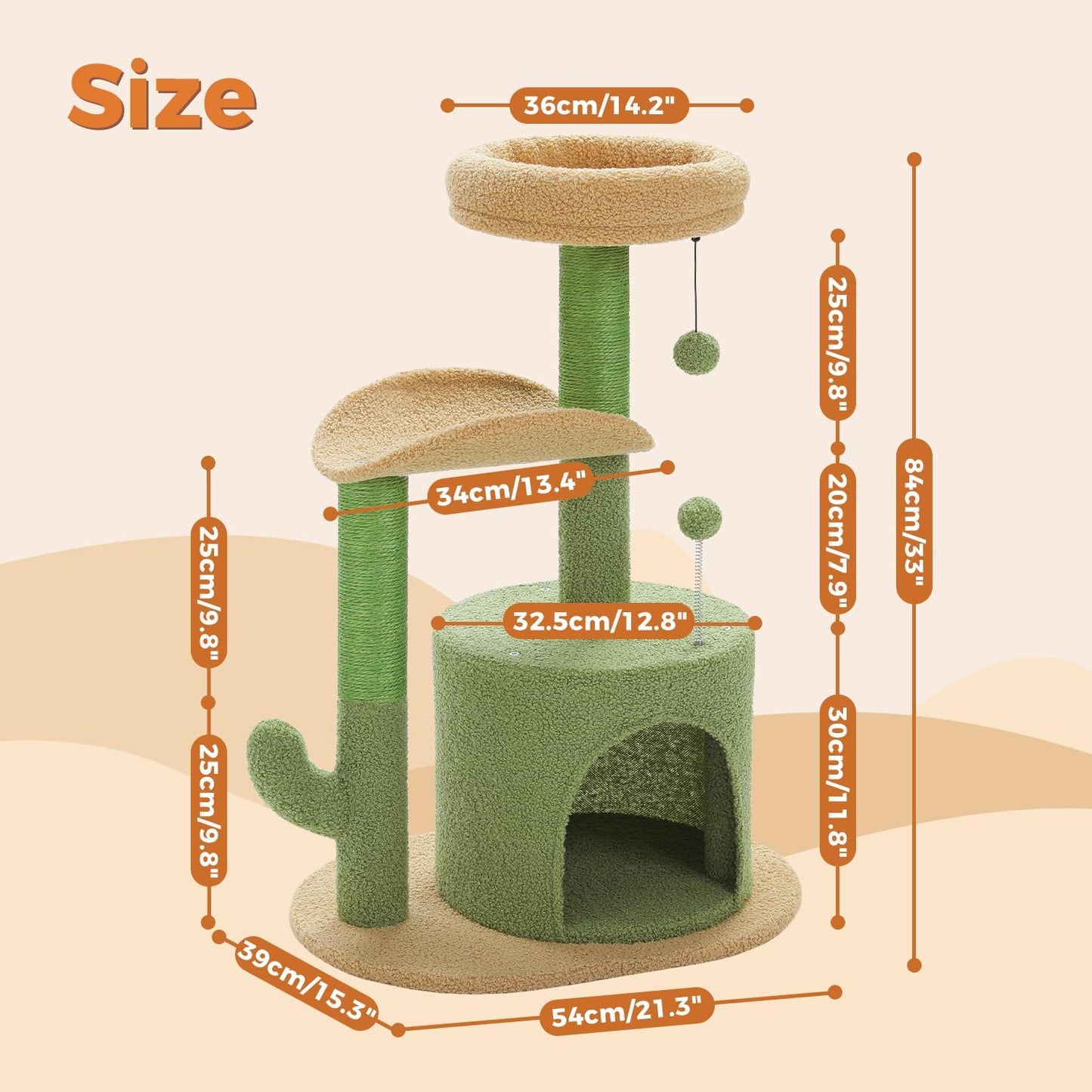 PAWZ Road Cat Tree 32 Inches Cactus Cat Tower