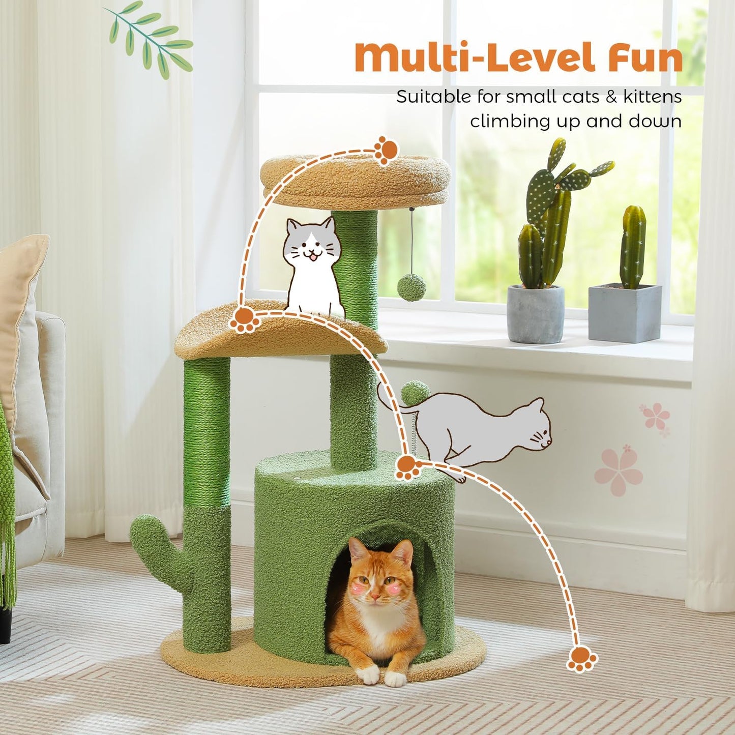 PAWZ Road Cat Tree 32 Inches Cactus Cat Tower