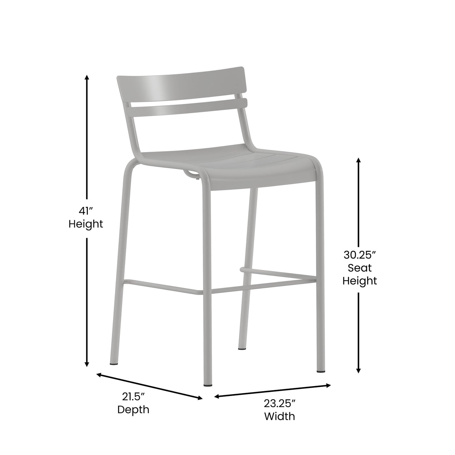Silver Metal Bar Height Stool with 2 Slats
