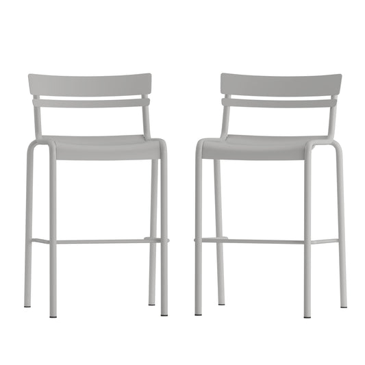 Silver Metal Bar Height Stool with 2 Slats