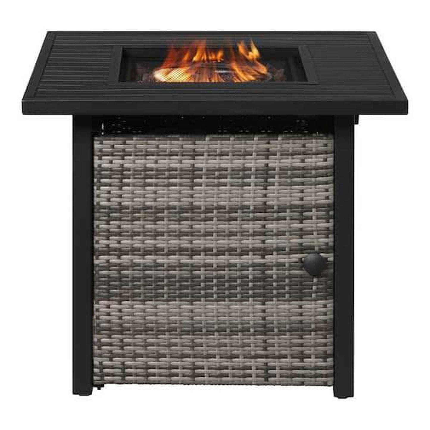 Hampton Bay-Home Depot 
30 in. W 50000 Btu black Steel Propane Outdoor Fire Pit Tablewith Lava Rocks