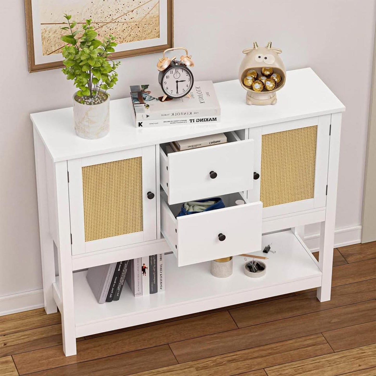 Brand new white rattan sideboard