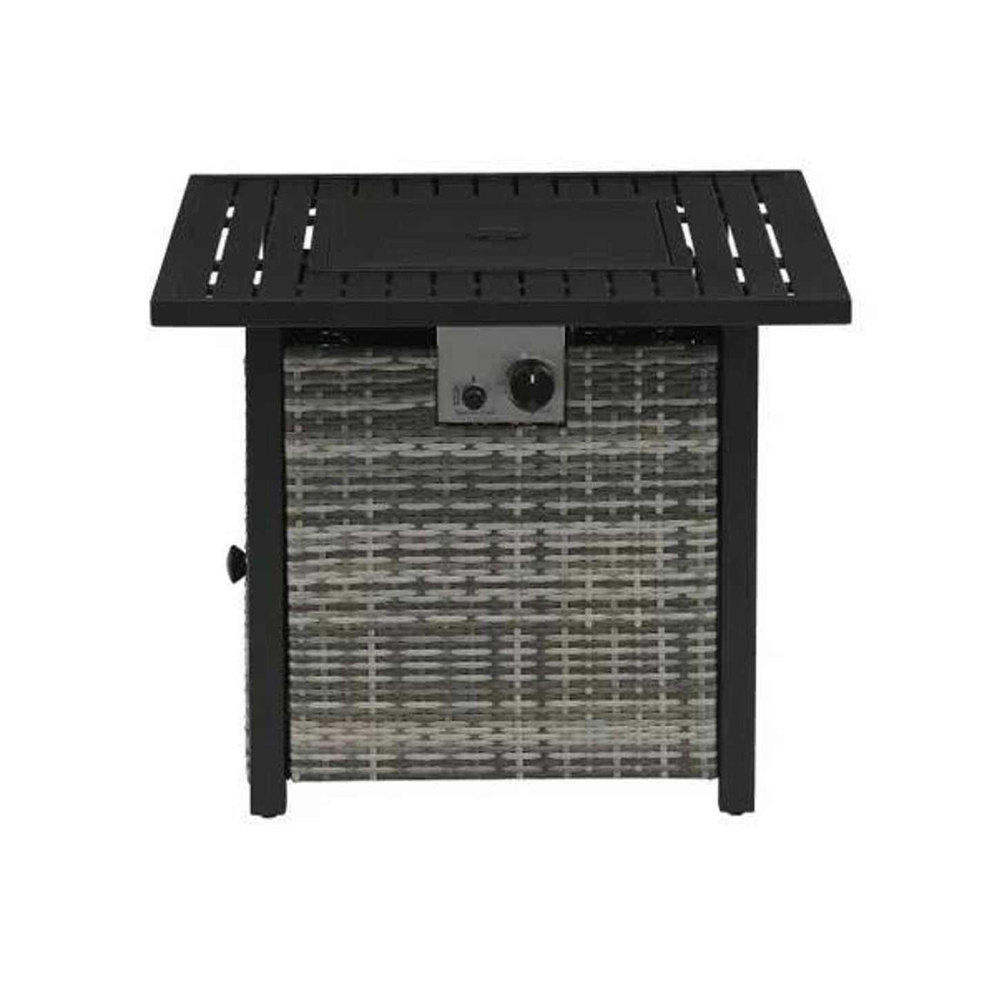 Hampton Bay-Home Depot 
30 in. W 50000 Btu black Steel Propane Outdoor Fire Pit Tablewith Lava Rocks