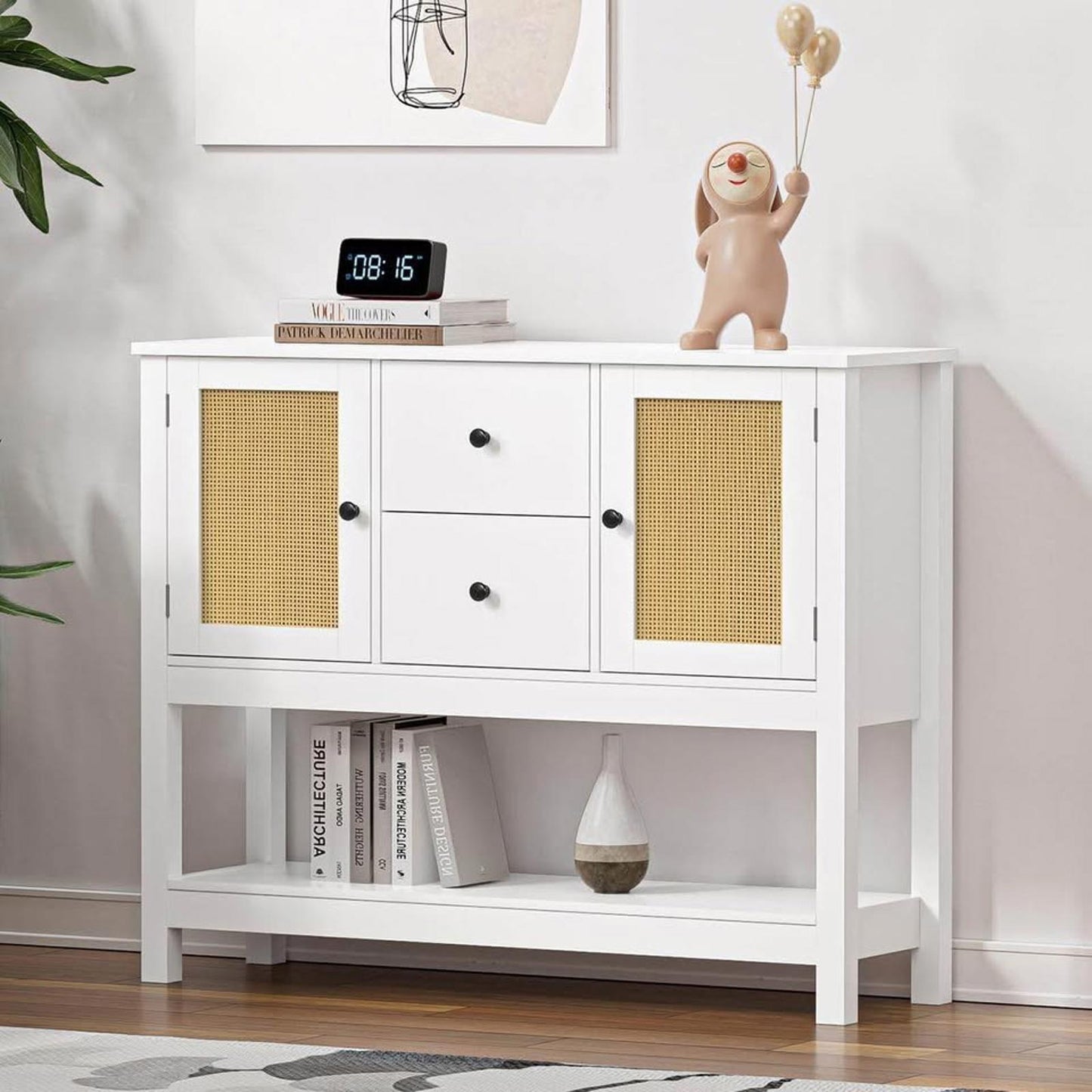 Brand new white rattan sideboard