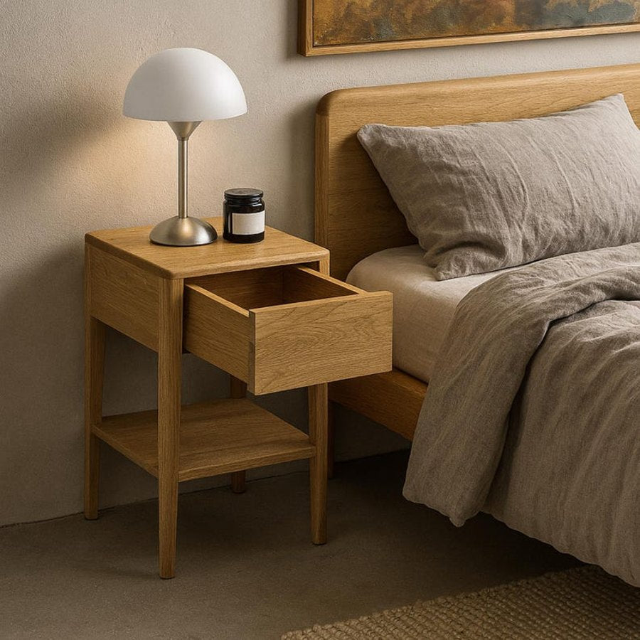 Solid oak drawer nightstand reference product photo