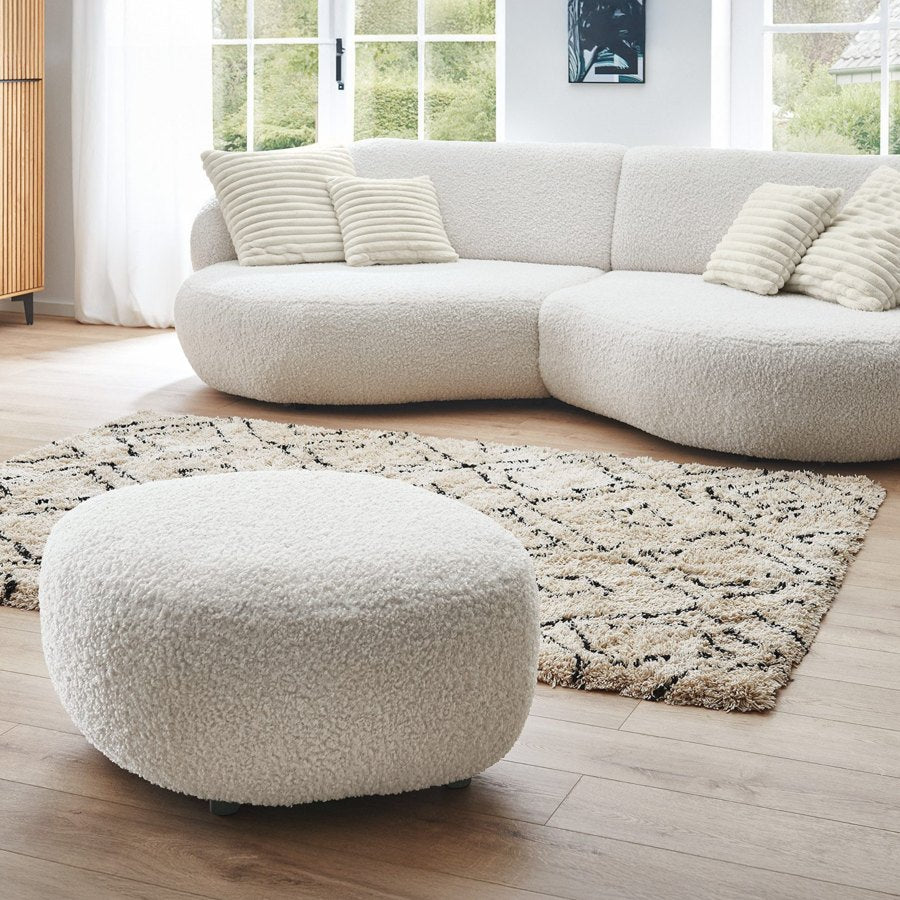 Round boucle ottoman reference product photo