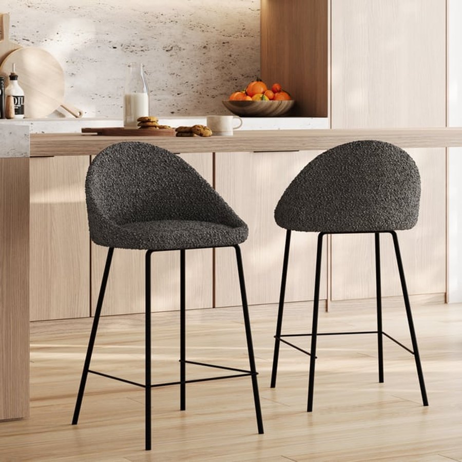 Charcoal boucle counter stools reference product photo
