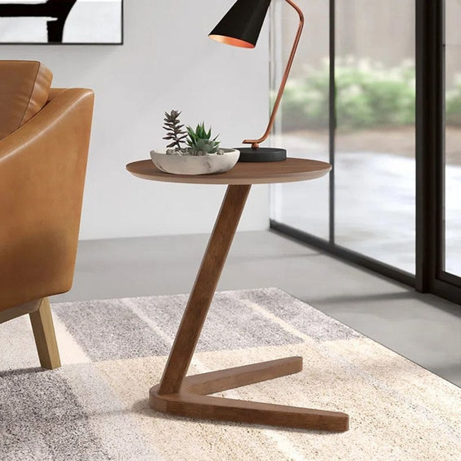 Sculptural wood side table reference product photo